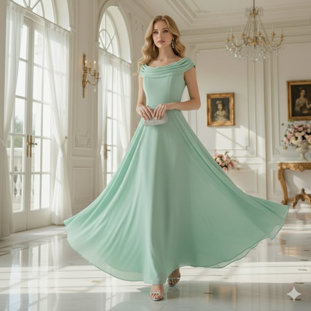 FORMAL FASHIONS INC Size 0 Green Long Party Wedding Dress Gown Cowl Neck Fairy